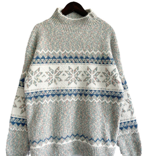 Damen Strickpullover mit geometrischem Muster und hohem Kragen EB