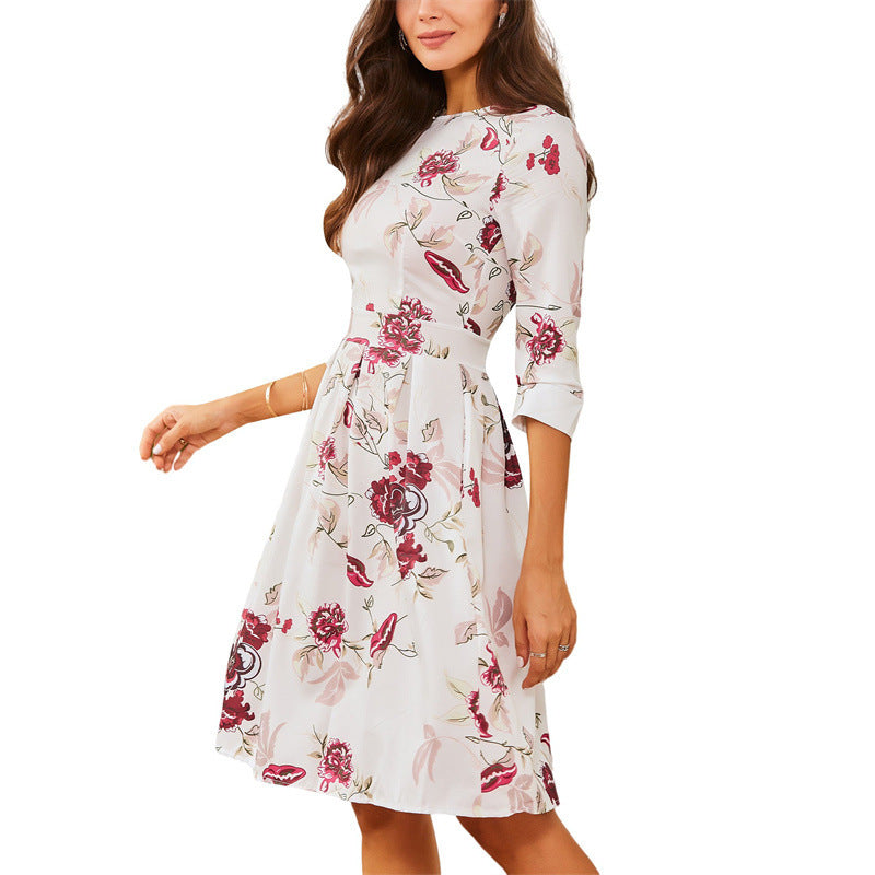 Damen Midi-Kleid mit floralem Design und praktischen Taschen EB