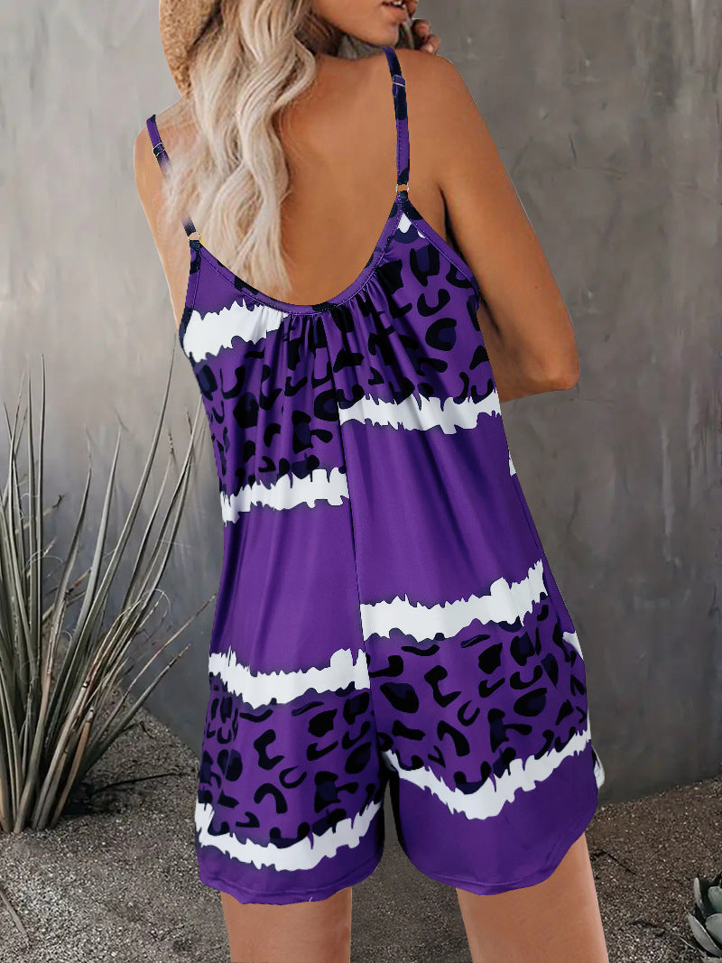 Damen luftiger Overall mit Spaghettiträgern und modischem Tierdesign EB