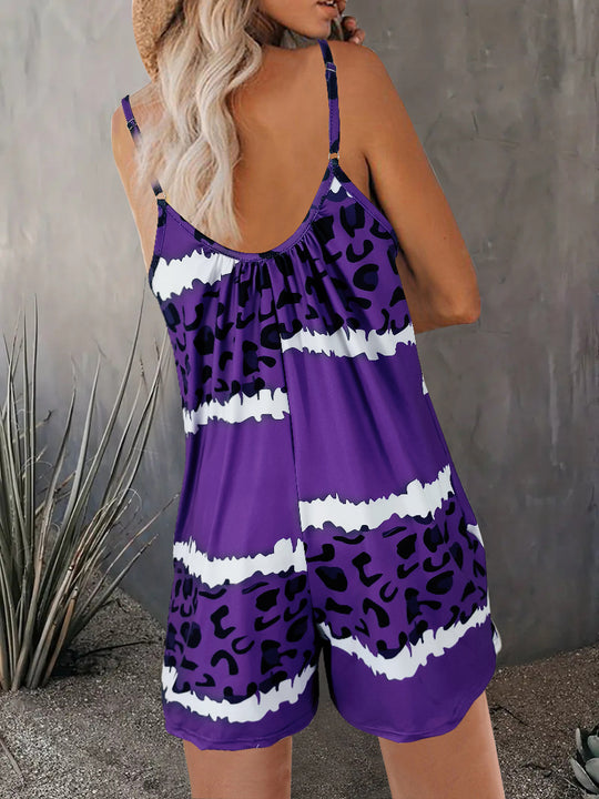 Damen luftiger Overall mit Spaghettiträgern und modischem Tierdesign EB