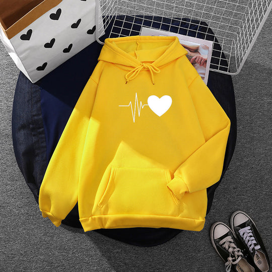 Damen nan Kapuzenpullover mit Fingerherz-Print, Oversize-Schnitt und Kängurutasche EB