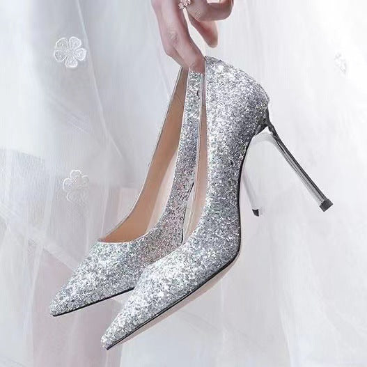 Damen Glitzernde High-Heel Pumps mit elegantem spitzen Design EB