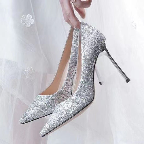 Damen Glitzernde High-Heel Pumps mit elegantem spitzen Design EB