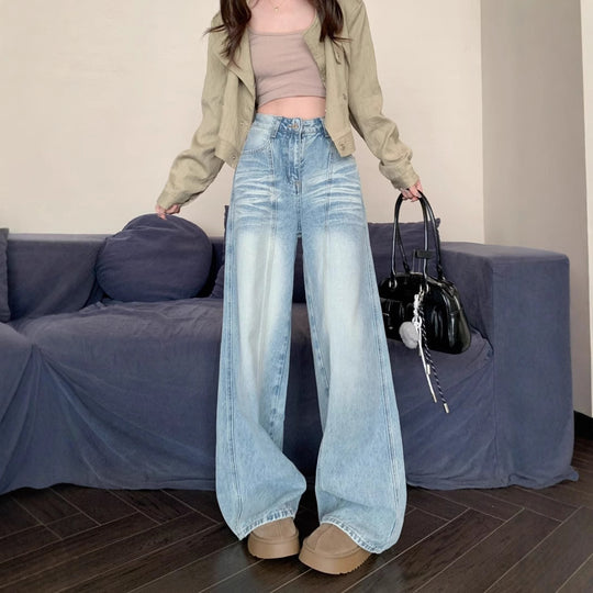 Damen Weite High-Waist Jeans im modernen Distressed-Design EB
