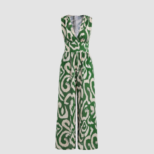 Damen Modischer Maxijumpsuit mit tiefem V-Ausschnitt und elastischem Taillengürtel EB