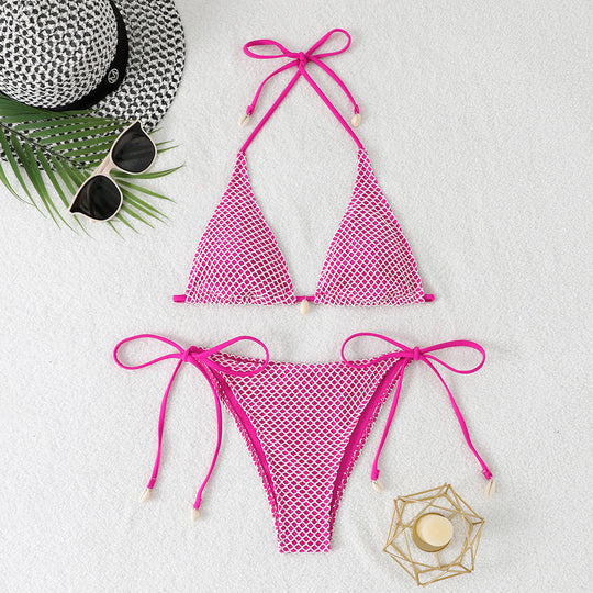 Damen Netz-Bikini mit verstellbaren Bändern und eleganten Perlendetails EB