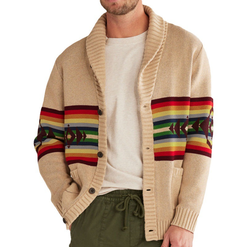 Herren Strickcardigan mit farbenfrohem Muster und lässigem Schnitt EB