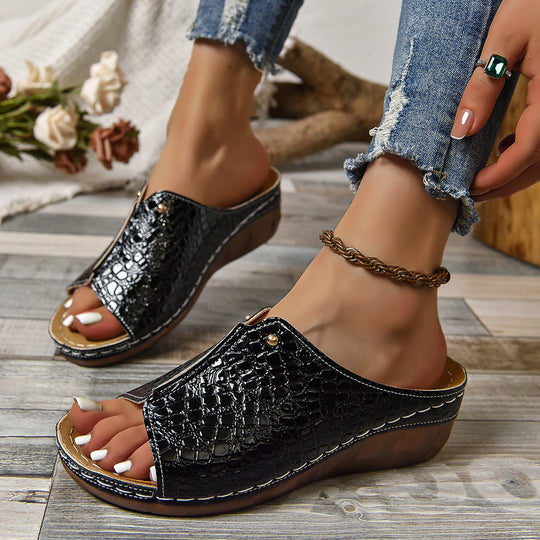 Damen Elegante Clogs mit Krokodilprägung EB