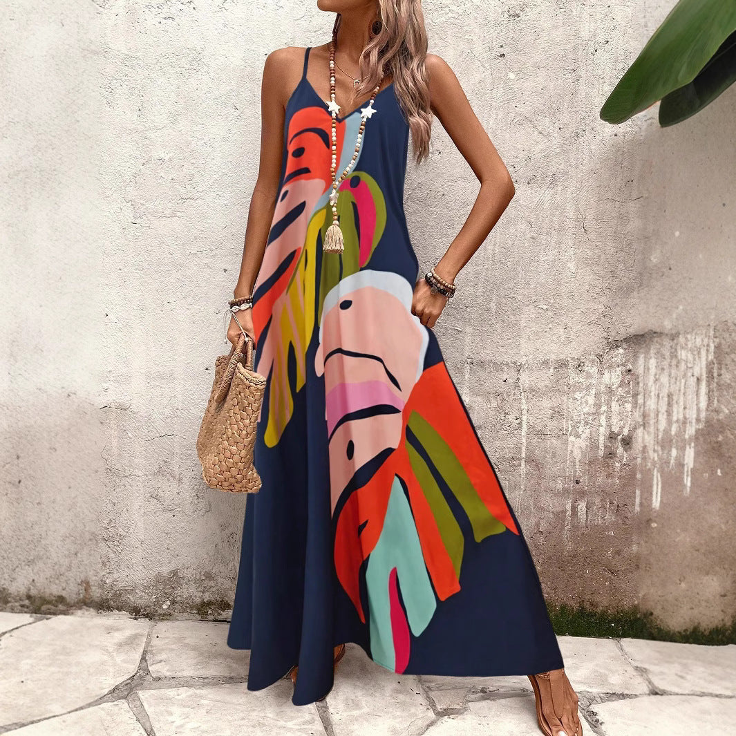 Damen Sommerliches Maxikleid mit buntem Blattdruck EB