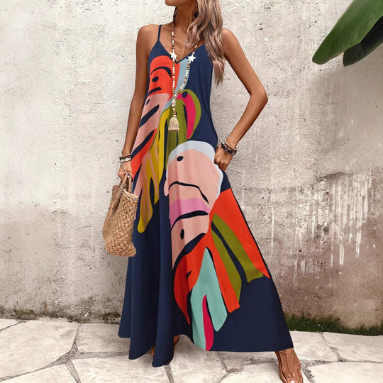 Damen Sommerliches Maxikleid mit buntem Blattdruck EB