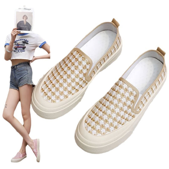 Damen modische Slip-On Sneakers mit Karomuster und flexiblem Fußbett EB