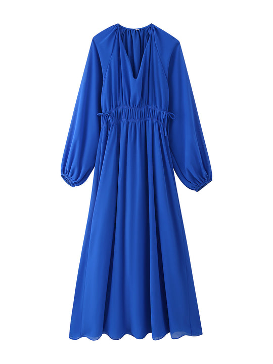 Damen Maxikleid mit eleganter Wickeloptik und femininen Rüschen EB
