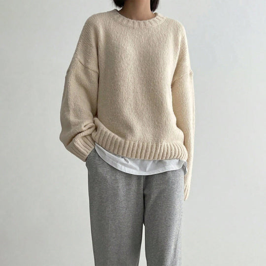 EB | Pullover Gestrickte Wolle Übergröße Schnitt Rundhalsausschnitt Rippendetails
