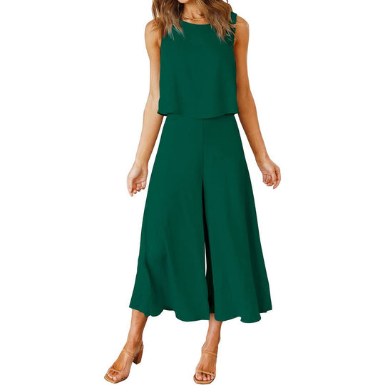 Damen lässiger Jumpsuit mit weit geschnittenem Beinen und leichtem Oberteil EB