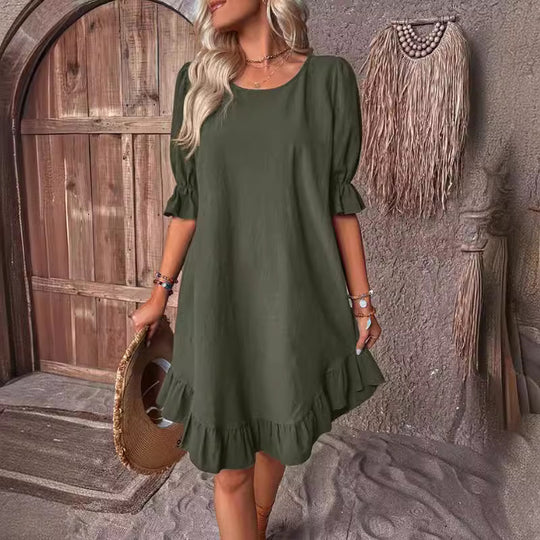 Damen Sommerliches Freizeitkleid mit Rüschendetails und lockerem Schnitt EB