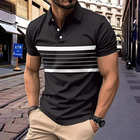 Herren Polohemd mit sportlichem Streifenmuster und klassischem Kragen EB