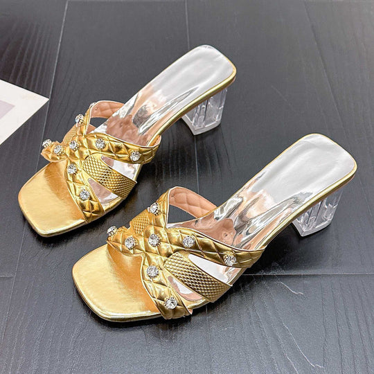 Damen Offene Absatzsandalen mit funkelnden Strassdetails EB