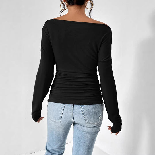 Damen Off-Shoulder Oberteil mit figurbetontem Schnitt und feiner Raffung EB