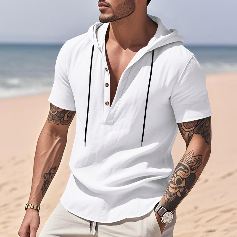 Herren lässiges Kapuzenshirt mit Knopfleiste und modischem Design EB