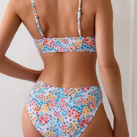 Damen High-Waist Bikini-Set mit floralem Design und komfortablen Trägern EB