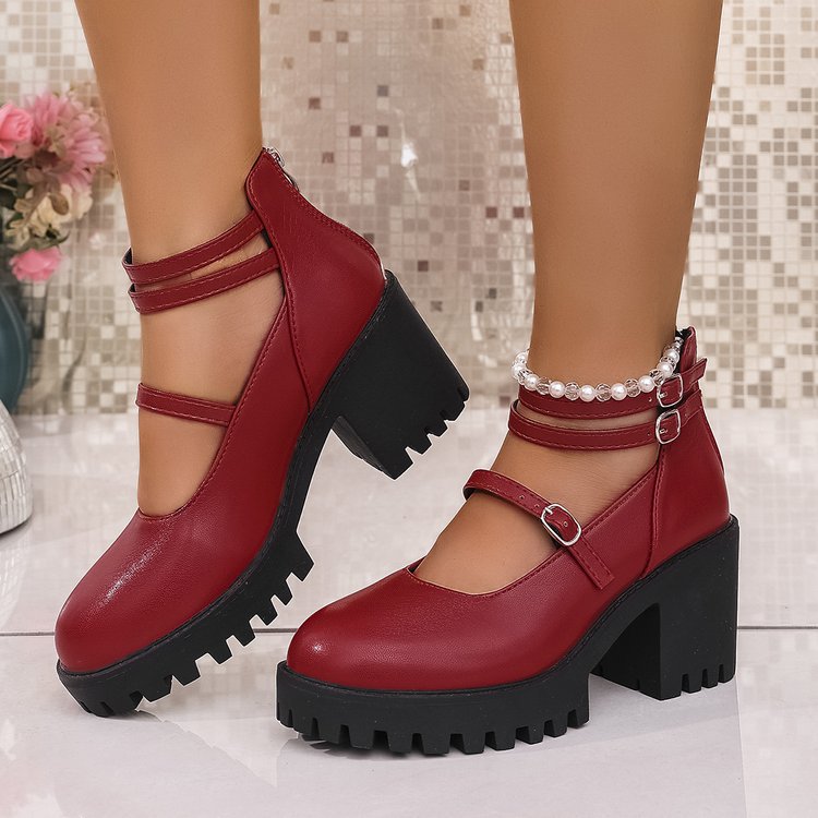 Damen Blockabsatz-Schnürschuhe mit modischem Riemendesign und rutschfester Sohle EB
