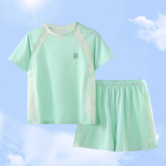 Damen nan UV-Schutz Bade-Set mit Kurzarm-Rashguard und elastischen Badeshorts R&B