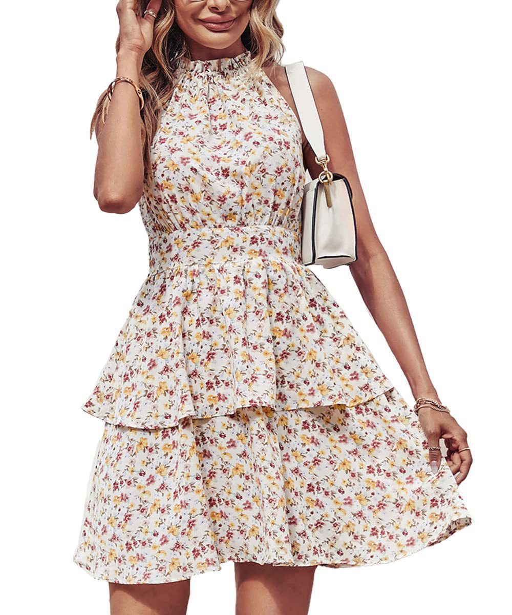Damen Freizeitkleid mit hohem Kragen und gestuftem Saum EB