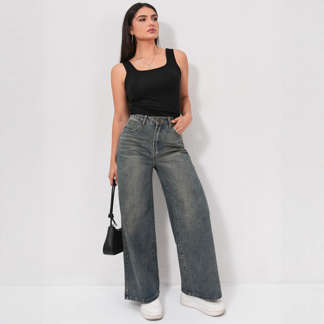 Damen Weite Jeans mit hohem Bund und eleganter Beinform EB