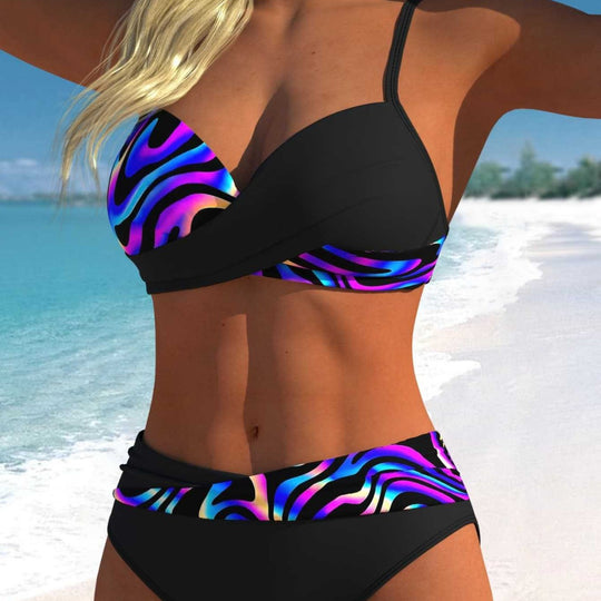 Damen Bikini-Set mit modernem Wickeldesign und lebhaftem Muster EB