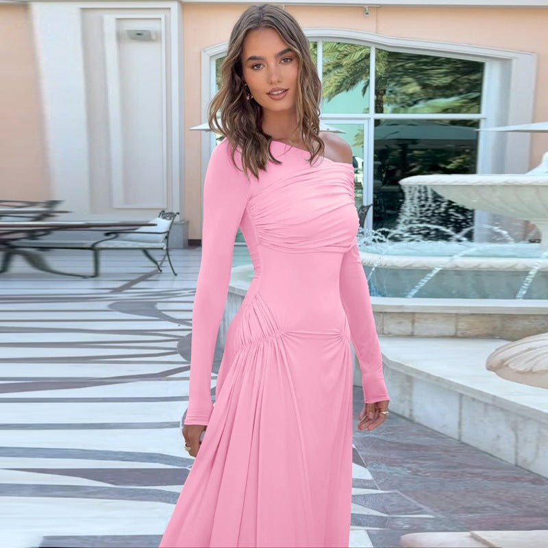 Damen Elegantes Maxikleid mit asymmetrischem Design und Raffungen EB