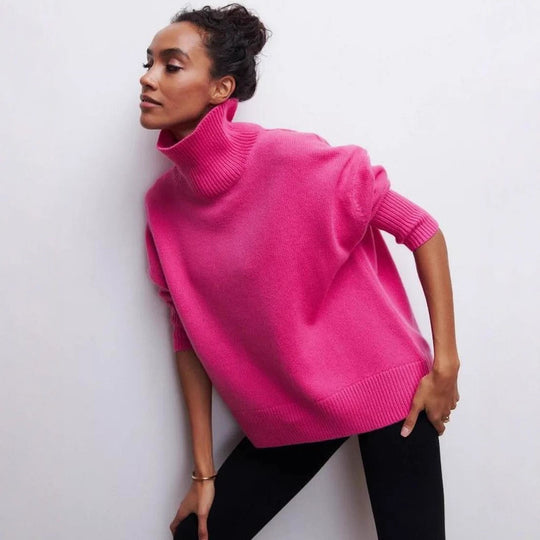 Damen Oversized Rollkragenpullover aus weichem Strick EB