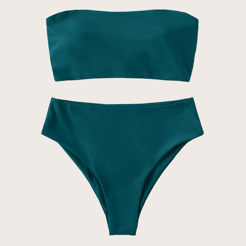 Damen Bandeau-Bikini-Set mit hohem Schnitt und elegantem Wickeldetail EB