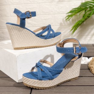 Damen Wedge-Sandaletten mit geflochtenem Jute-Detail und rutschfester Sohle EB