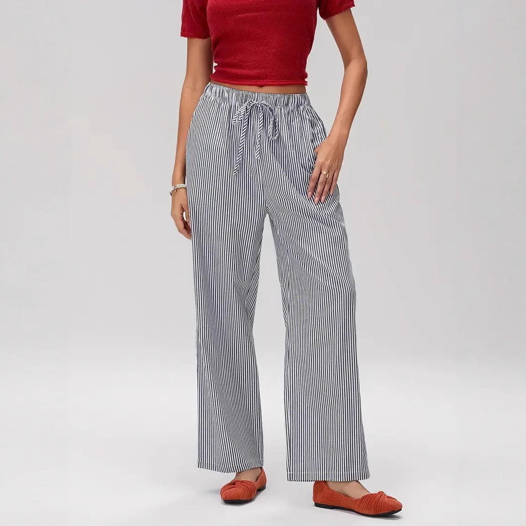 Damen Weit geschnittene Streifenhose mit elastischem Bund EB