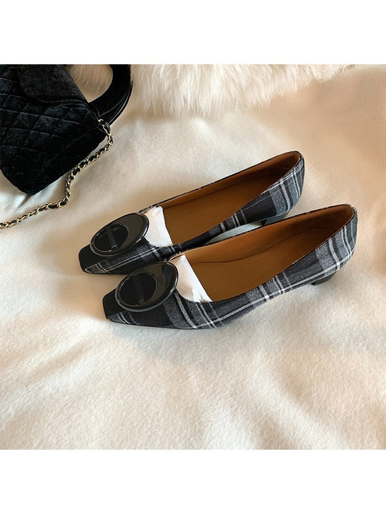 Damen Flache Ballerinas mit modischem Karo-Design und schicker Schnalle EB