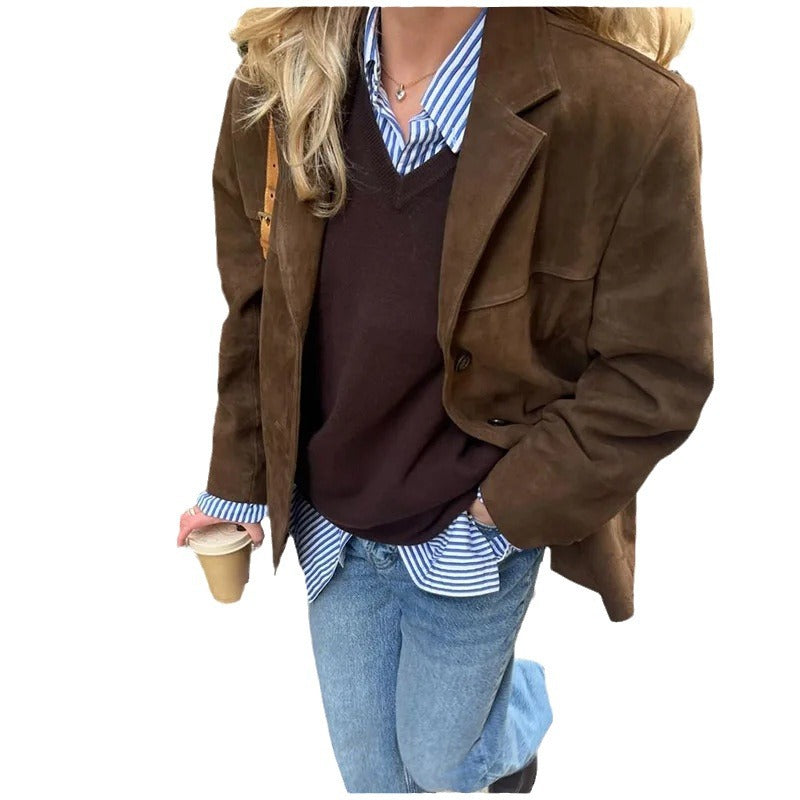 Damen weiche Wildlederjacke im lässigen Oversize-Schnitt EB