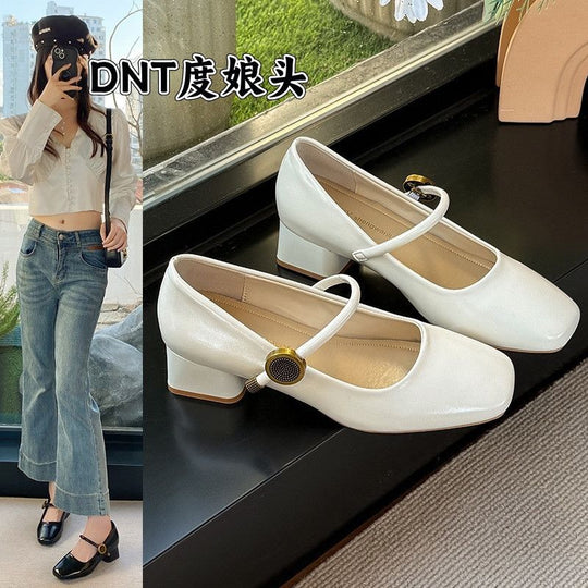 Damen stilvolle Mary Jane Schuhe mit Beschichtung und Blockabsatz EB