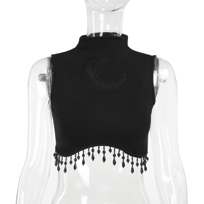 Damen elegantes Crop-Top mit Perlenverzierungen EB