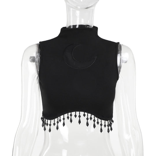 Damen elegantes Crop-Top mit Perlenverzierungen EB