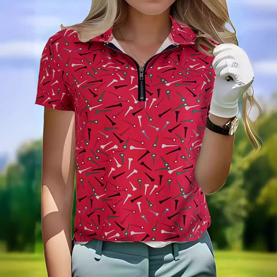 Damen Golfshirt mit modernem Muster und funktionalem Reißverschluss EB