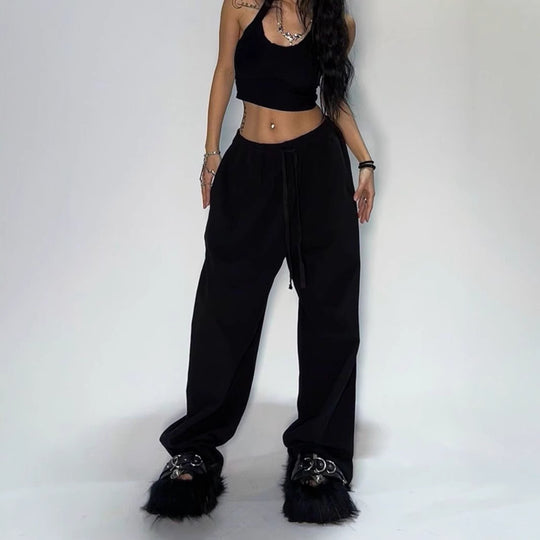 Damen nan weit geschnittene Loungehose mit hohem Bund extra weitem Bein und Tunnelzug EB