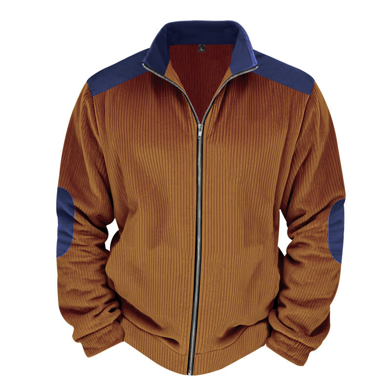 Herren Sportliche Zip-Jacke mit Rippenstruktur und Kontrastärmel EB