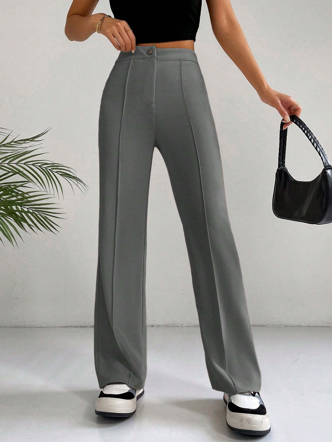 Damen Elegante High-Waist Hose mit seitlichen Nähten und schmalem Schnitt EB