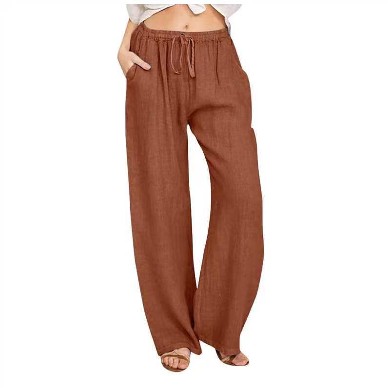 Damen nan weite Leinenhose mit Tunnelzug, hoher Bund und praktischen Seitentaschen EB