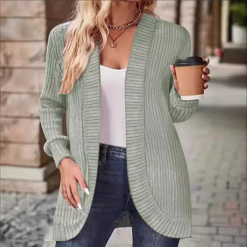 Damen gemütlicher Strickcardigan mit modernem Rippenmuster EB