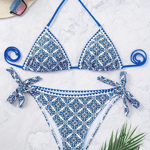 Damen Triangel-Bikini mit verspieltem Knoten-Design EB