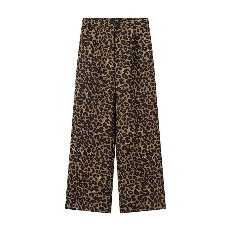 Damen Modische Palazzo-Hose mit Leopardenmuster EB