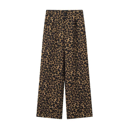 Damen Modische Palazzo-Hose mit Leopardenmuster EB