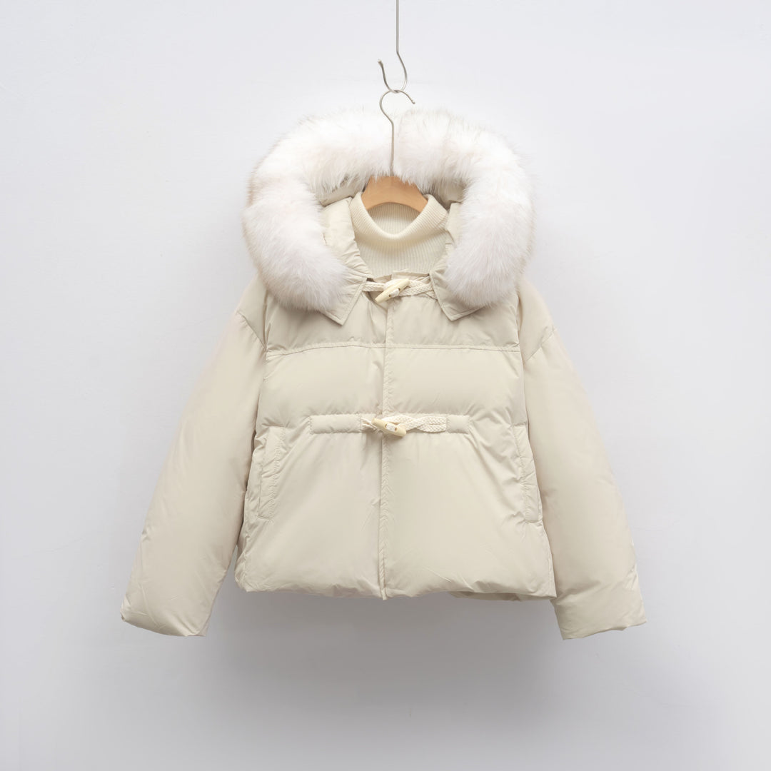 Damen modische Winterjacke mit Kunstfellkragen EB