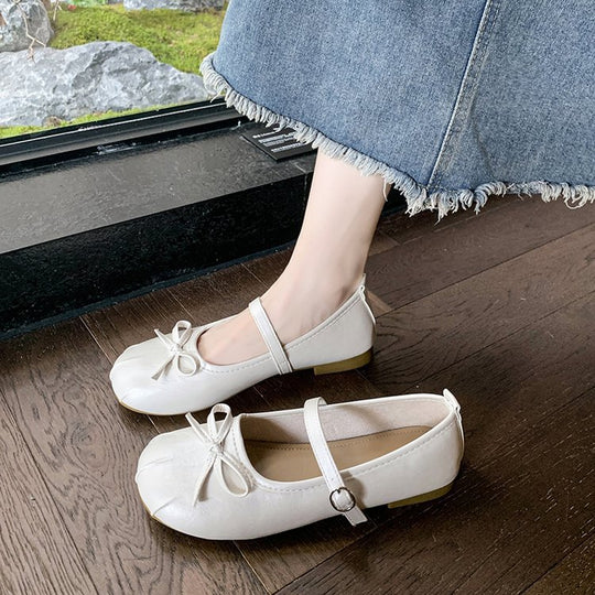 Damen elegante Ballerinas mit Schleifenakzent und verstellbarem Riemen EB